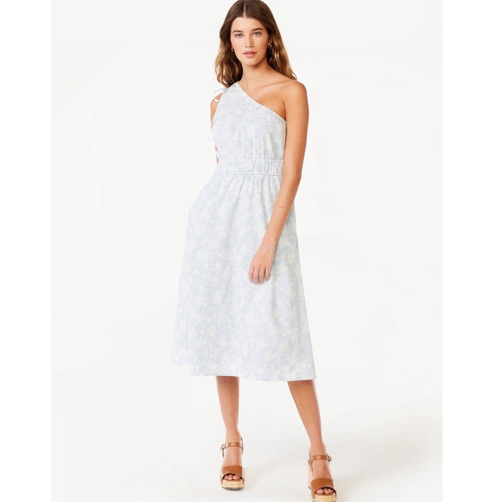 SALE!  NWT Free Assembly One Shoulder Midi Dress Blue Dress Small